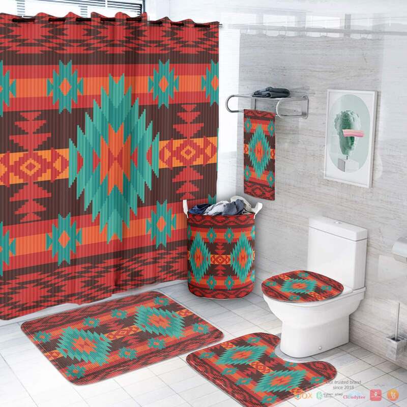Red Geometric Pattern Native American Bathroom Set