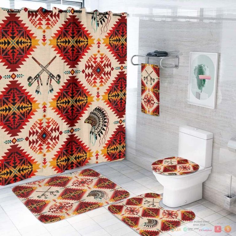 Red Pattern Native American Bathroom Set