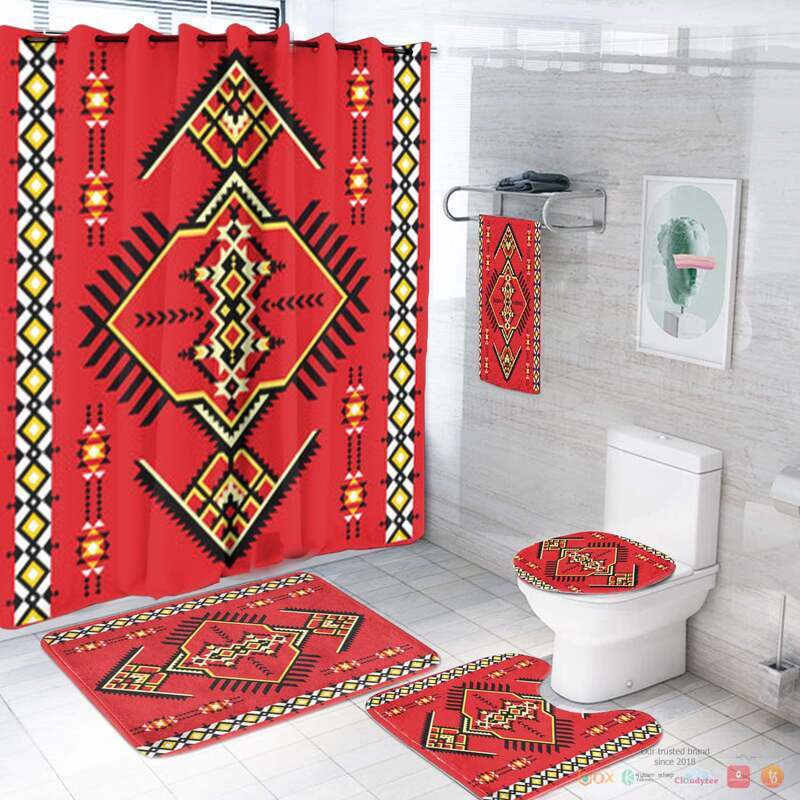Red Simple Pattern Native American Bathroom Set