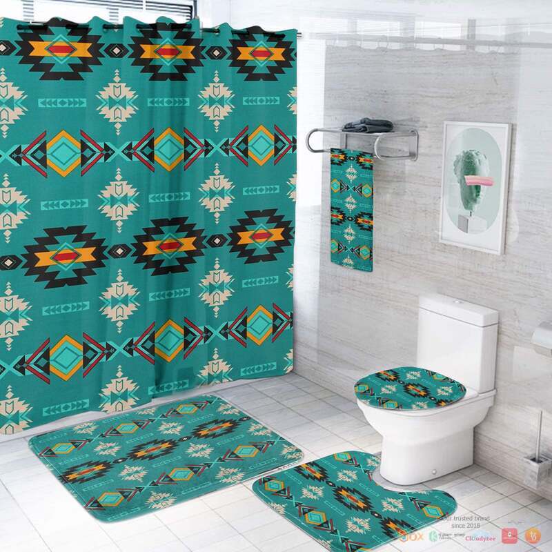 Seamless Cyan Pattern Native American Bathroom Set