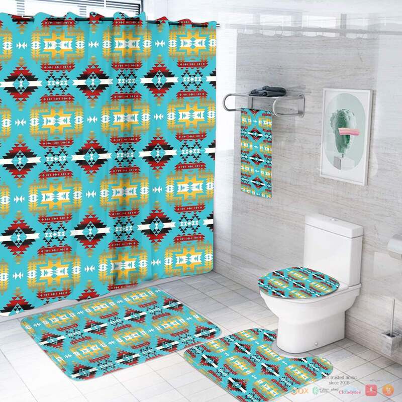 Seamless Light Blue Pattern Native American Bathroom Set
