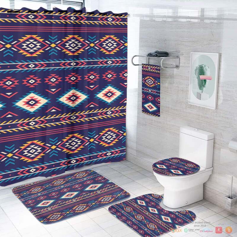 Seamless Ocean Blue Pattern Native American Bathroom Set