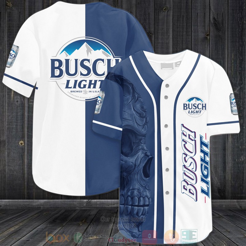 Skull Busch Light blue white Baseball Jersey