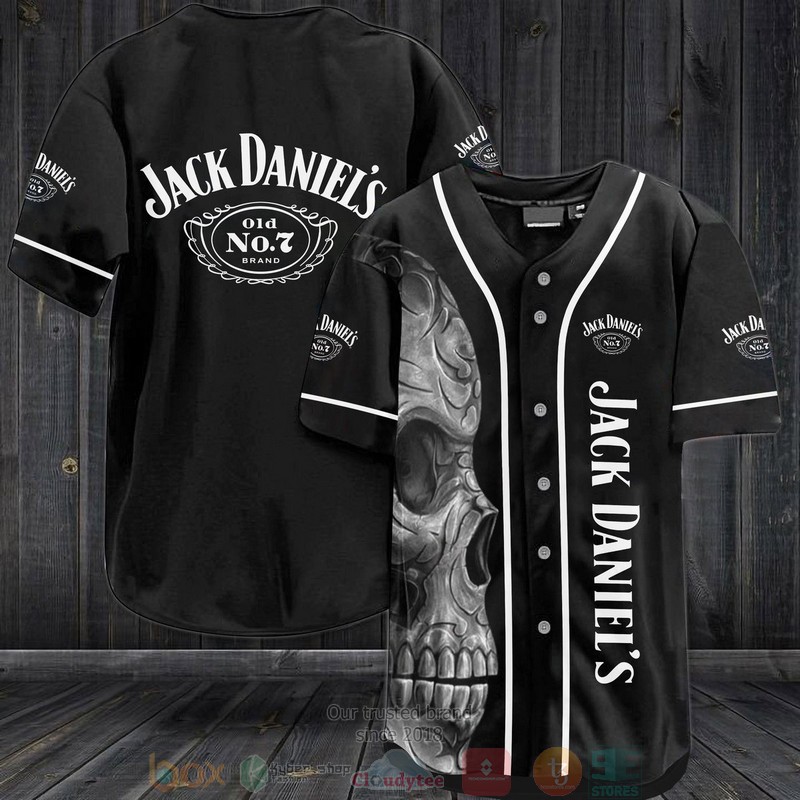Skull Jack Daniels old No 7 black Baseball Jersey