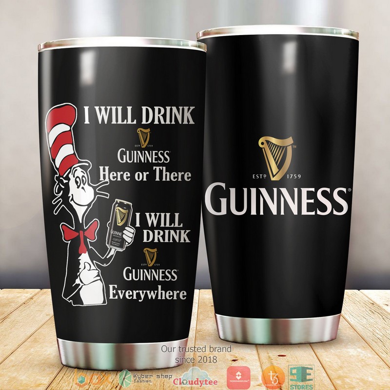 The Cat in the Hat Here or There I will drink Guinness Tumbler