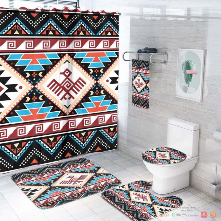 Thunderbird Black Pattern Native American Bathroom Set