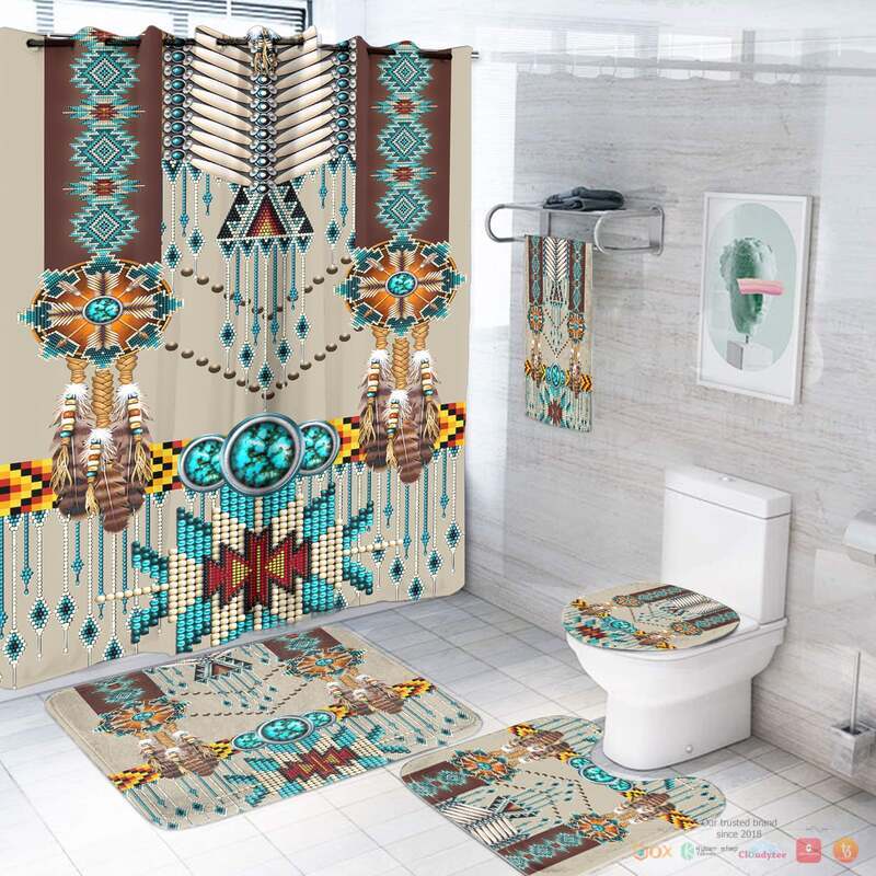 Turquoise Blue Pattern Breastplate Native American Bathroom Set