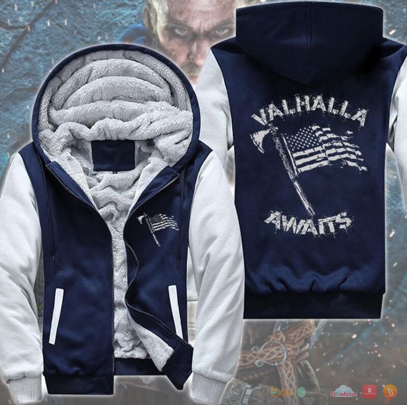 Valhalla Awaits American flag Fleece Hoodie Jacket 1 2