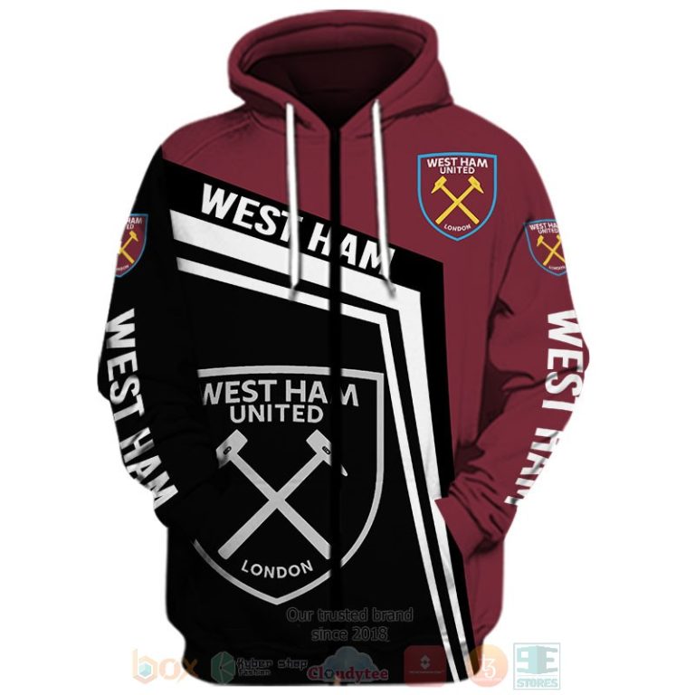 West Ham United dark red black 3D shirt hoodie 1 2