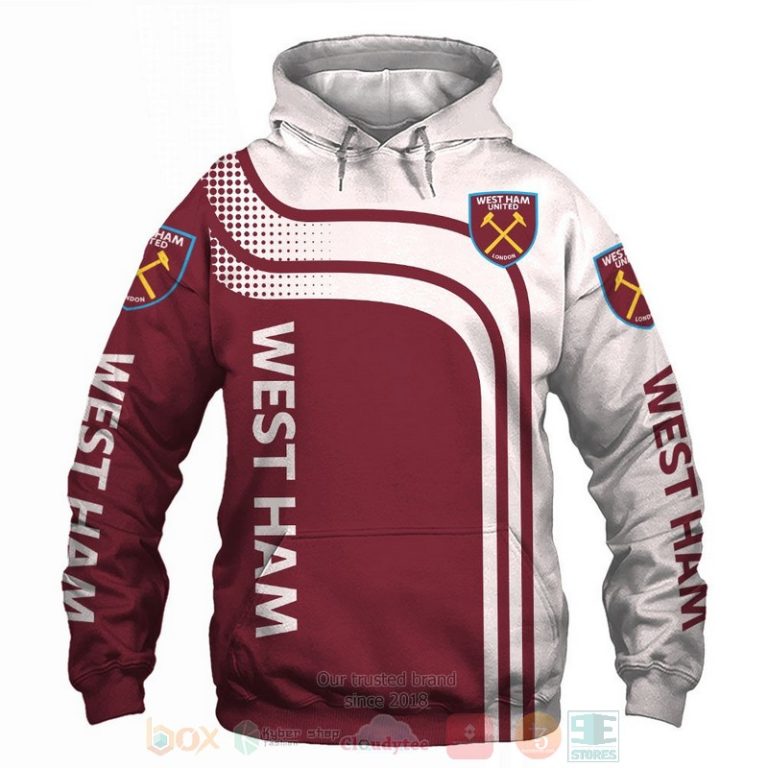 West Ham United white red 3D shirt hoodie