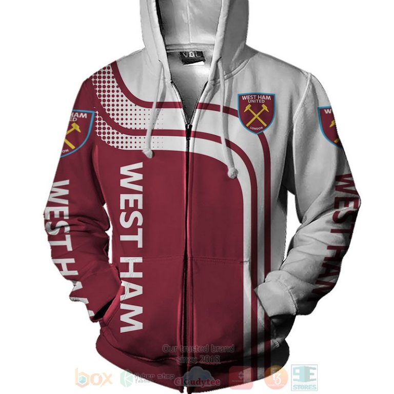 West Ham United white red 3D shirt hoodie 1 2