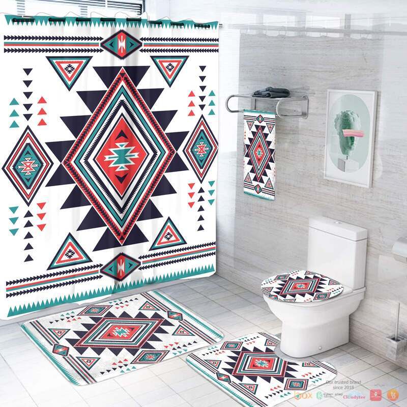 White Geometric Native American Bathroom Set