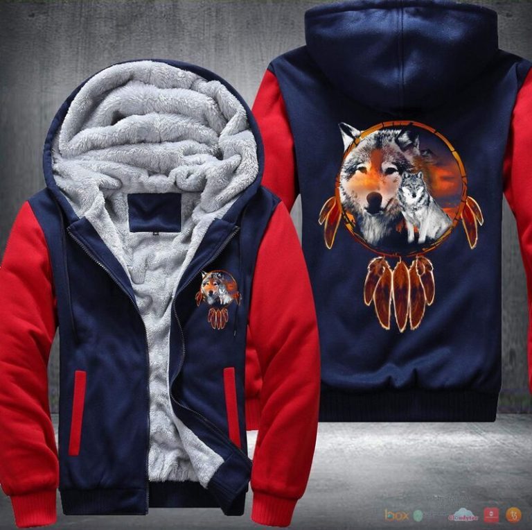 Wolf Natve American Fleece Hoodie Jacket 1