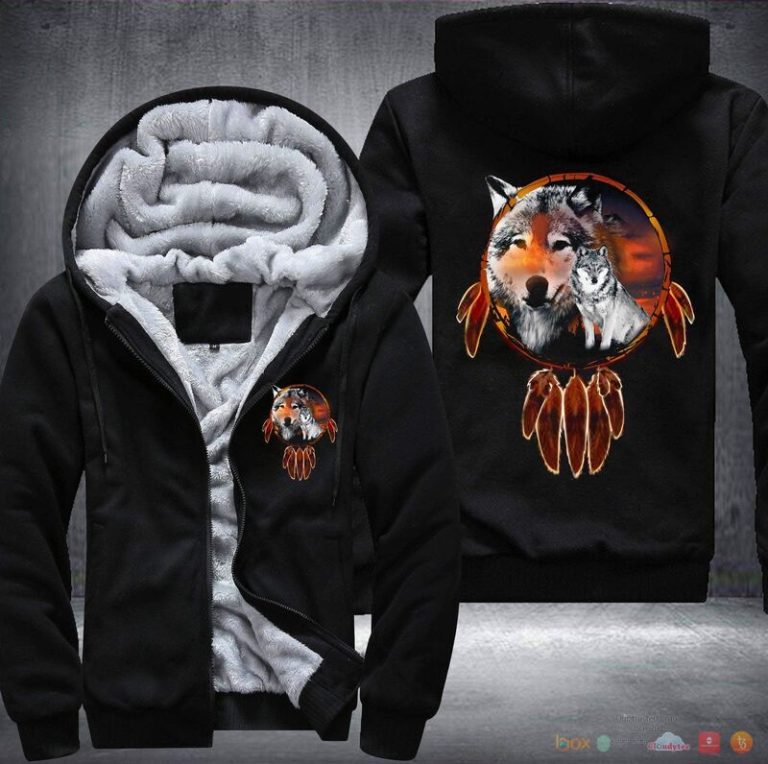 Wolf Natve American Fleece Hoodie Jacket 1 2