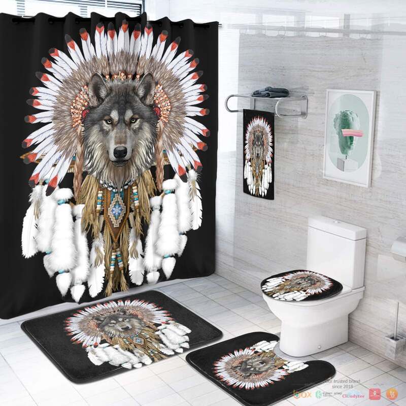 Wolf With Feather Headdress Native American Bathroom Set