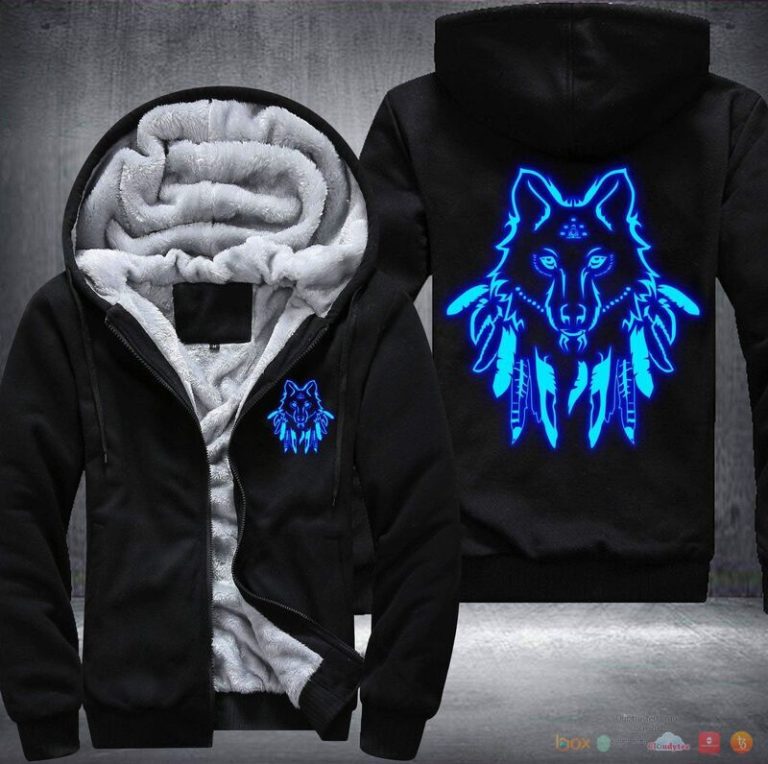 Wolves Native American Fleece Hoodie Jacket 1