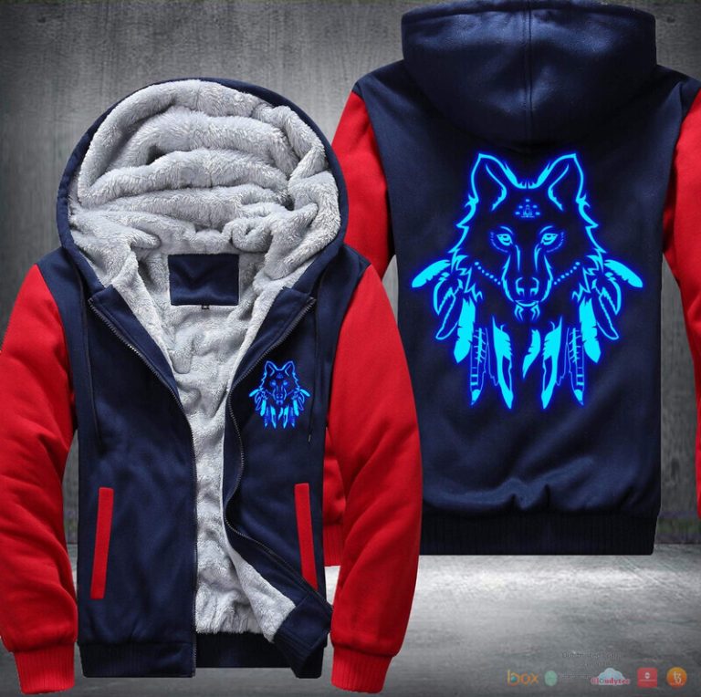 Wolves Native American Fleece Hoodie Jacket 1 2