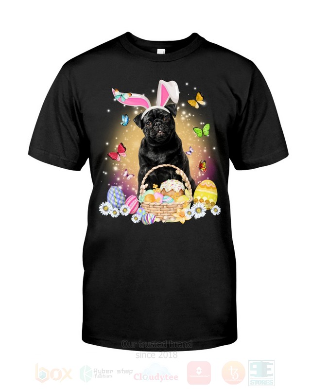 Black Pug Easter Bunny Butterfly 2D Hoodie Shirt