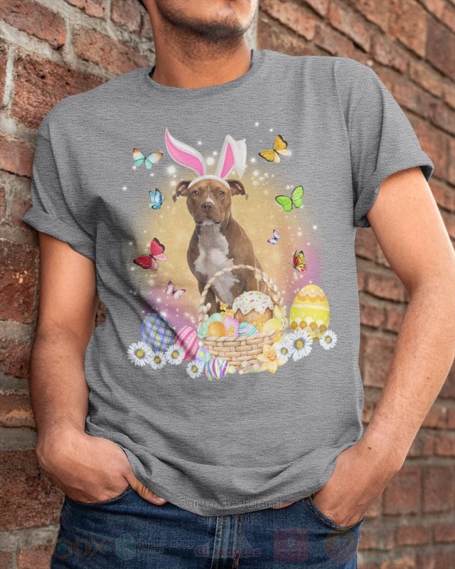 Brown Pitbull Easter Bunny Butterfly 2D Hoodie Shirt 1 2 3