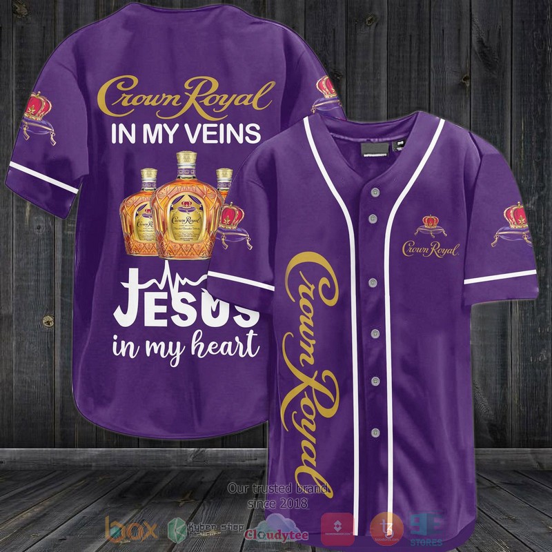 Crown Royal in my veins Jesus in my heart dark purple Baseball Jersey