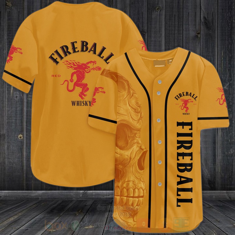 Fireball Cinnamon Whisky Skull Baseball Jersey Shirt