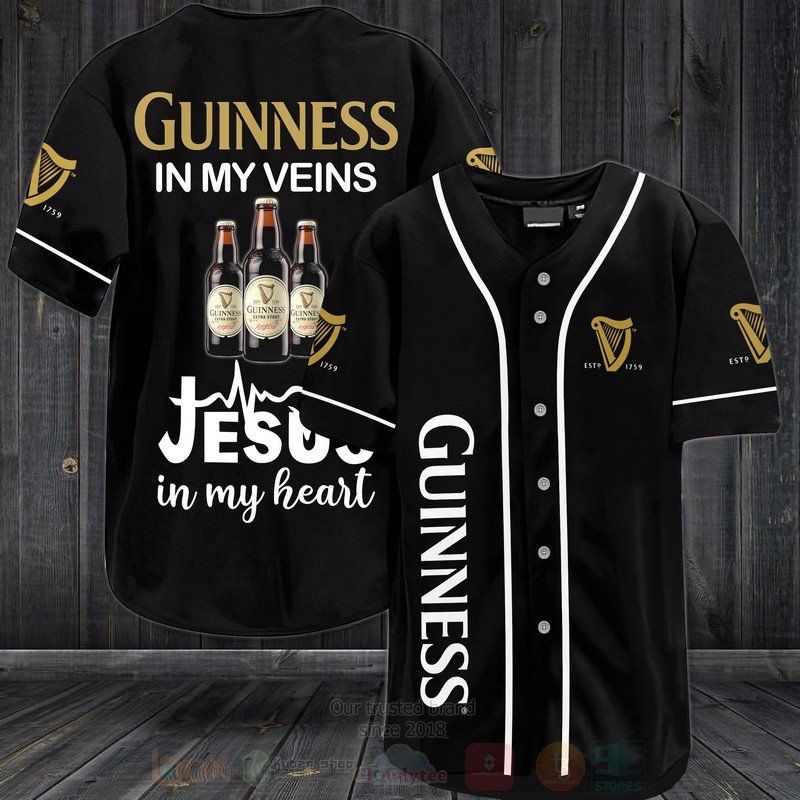 Guinness Beer In My Veins Jesus Is My Heart Baseball Jersey Shirt