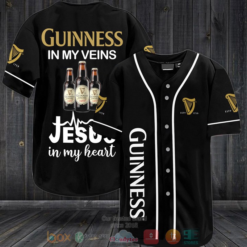Guinness in my veins Jesus in my heart black Baseball Jersey