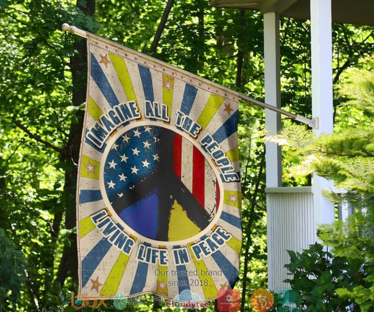 Imagine All The People Living Life In Peace USA Stand With Ukraine Flag 1 2