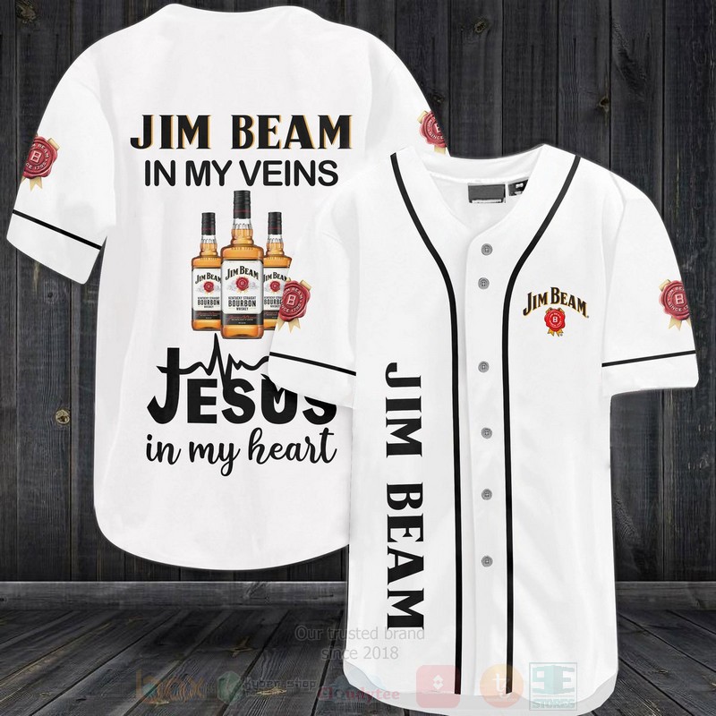 Jim Beam In My Veins Jesus Is My Heart Baseball Jersey Shirt