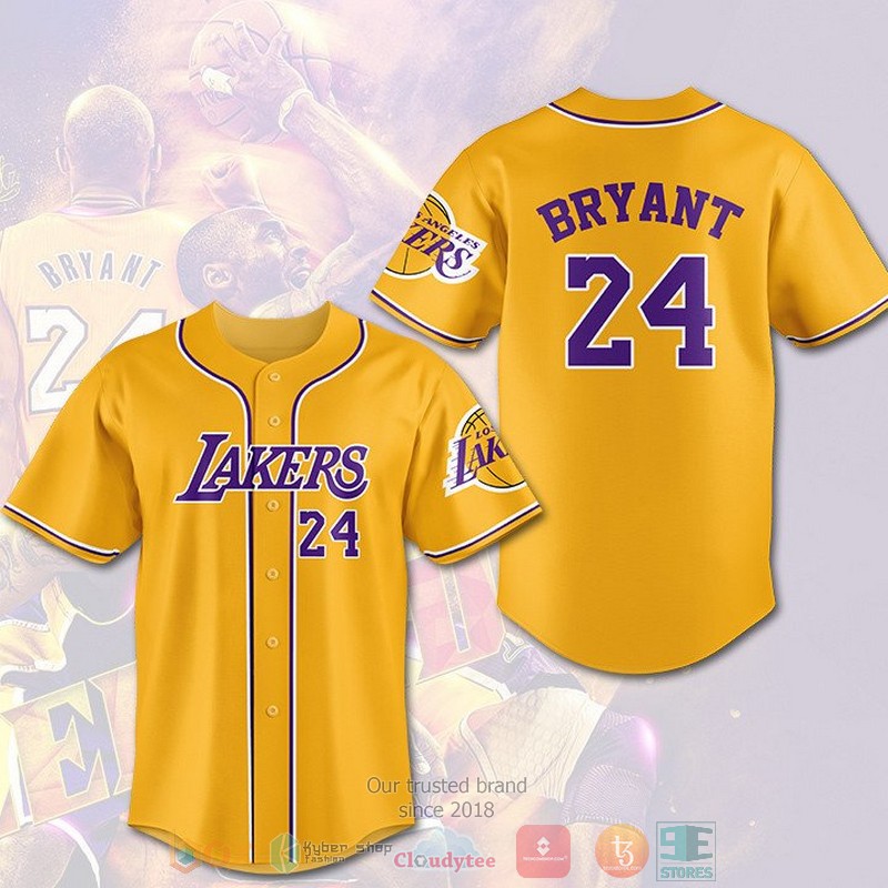 Los Angeles Lakers Kobe Bryant 24 yellow Baseball Jersey