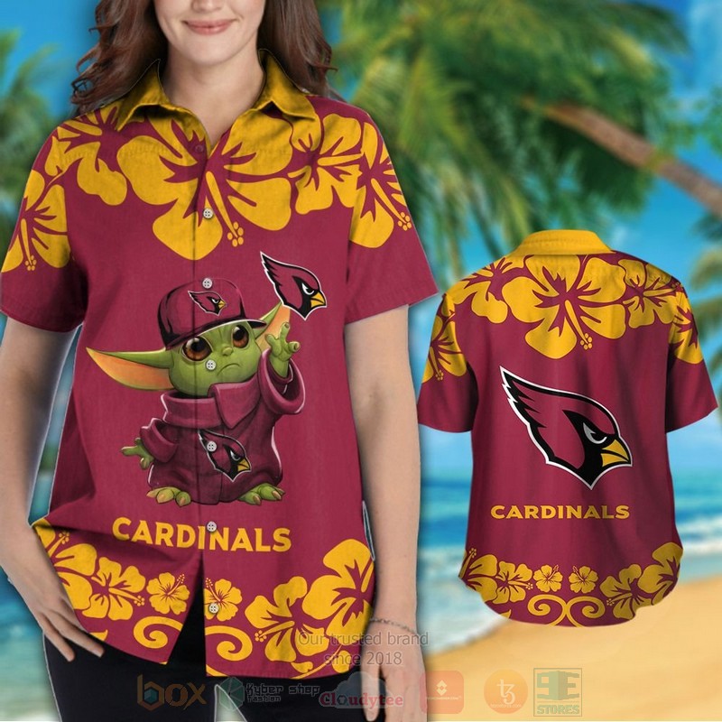 NFL Arizona Cardinals Baby Yoda Red Hawaiian Shirt Short 1 2