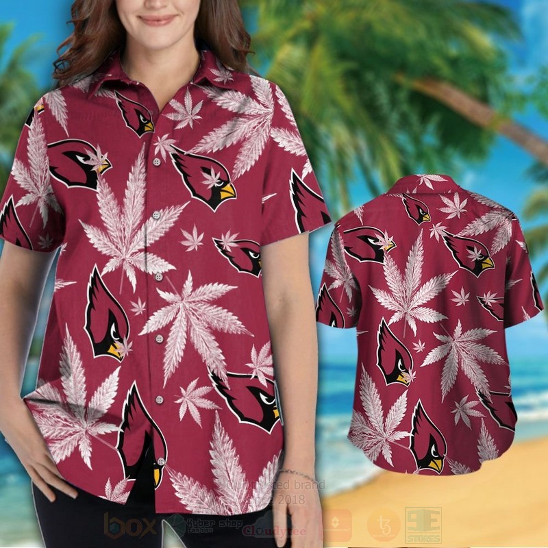 NFL Arizona Cardinals Cannabis Leaves Hawaiian Shirt Short 1