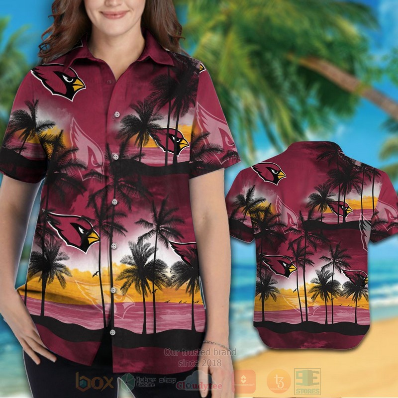 NFL Arizona Cardinals Coconut Tree and The Sea Hawaiian Shirt Short 1 2