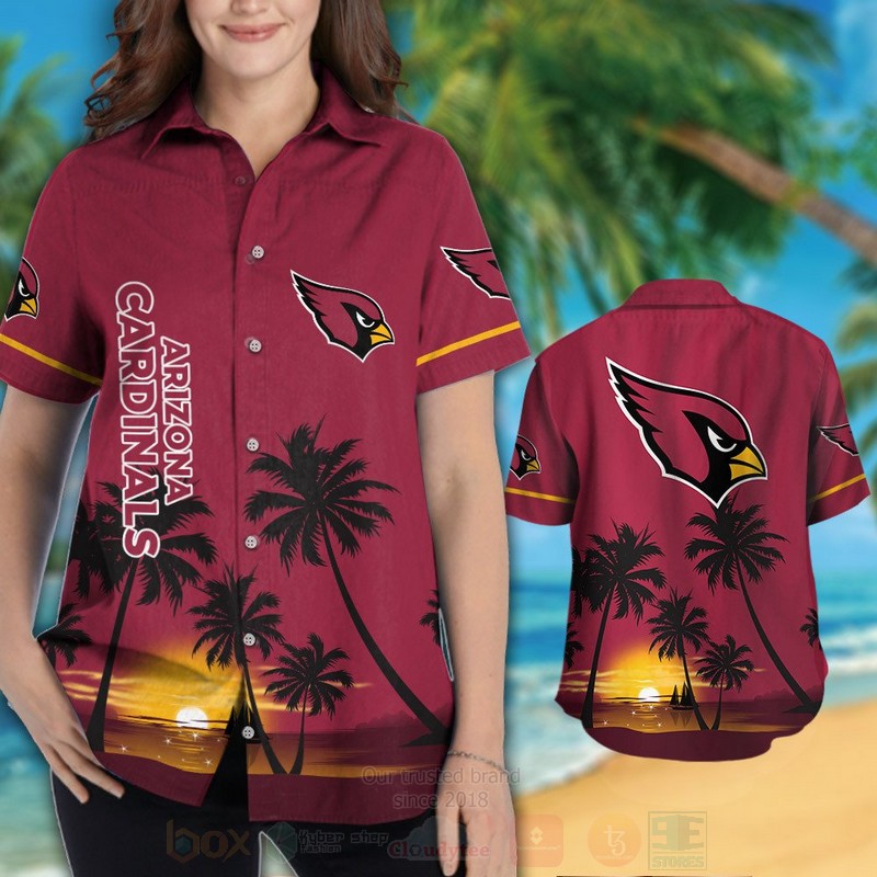 NFL Arizona Cardinals Dark Red Hawaiian Shirt Short 1