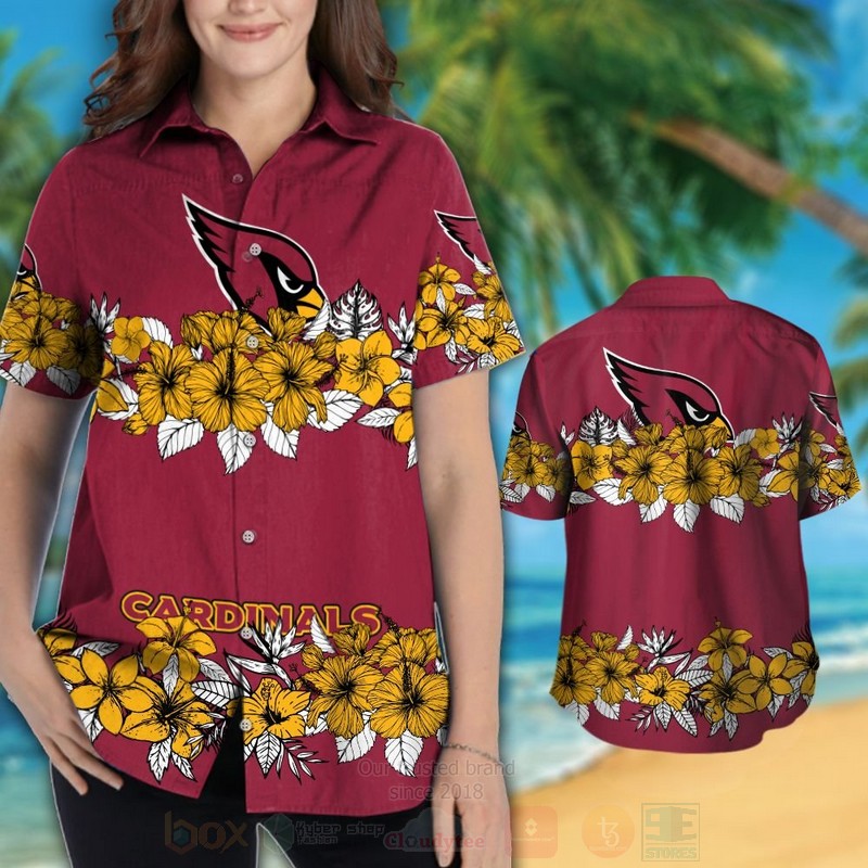 NFL Arizona Cardinals Hibiscus Flowers Hawaiian Shirt Short 1
