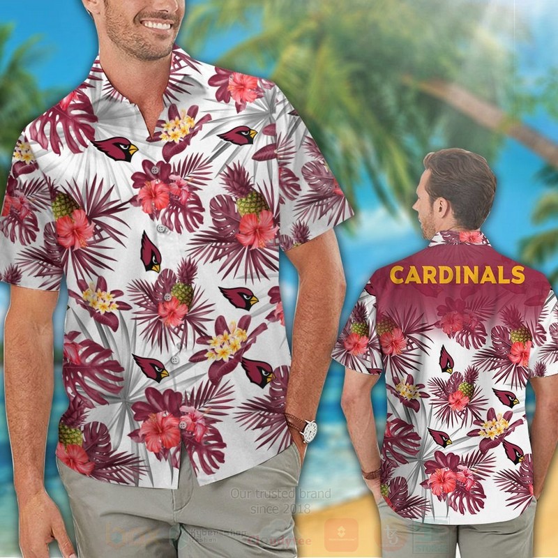 NFL Arizona Cardinals Pink Hibiscus Flower Hawaiian Shirt Short