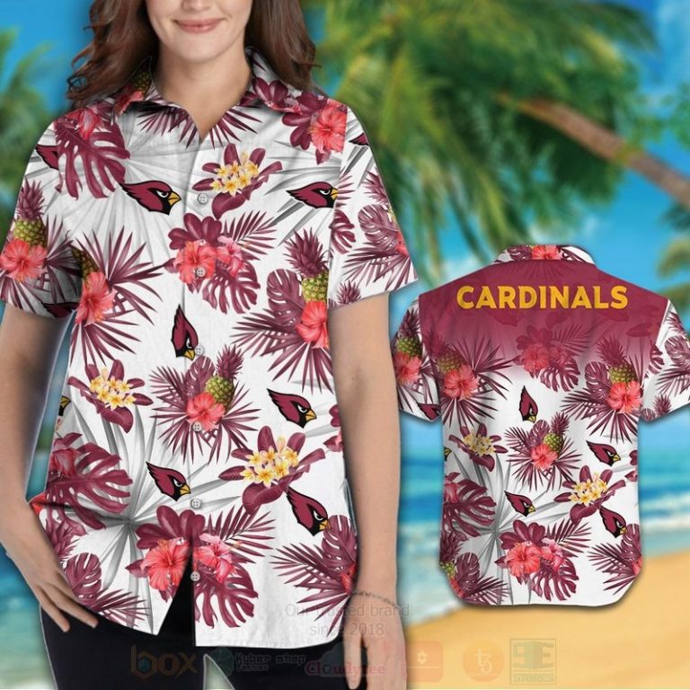 NFL Arizona Cardinals Pink Hibiscus Flower Hawaiian Shirt Short 1