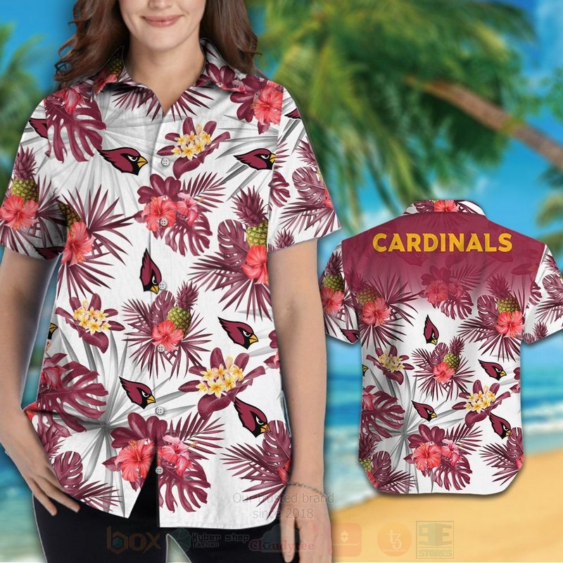 NFL Arizona Cardinals Pink Hibiscus Flower Hawaiian Shirt Short 1