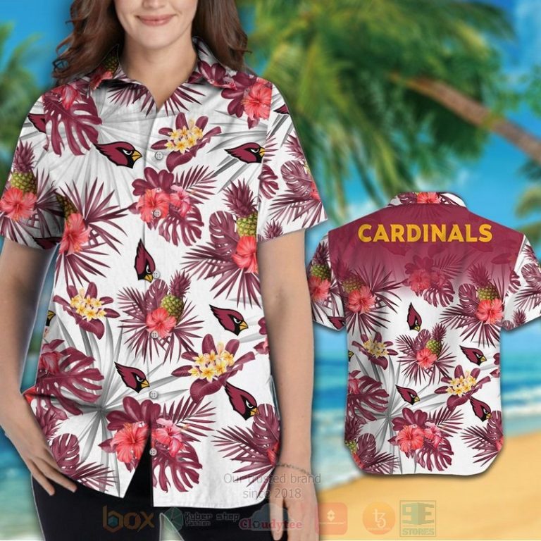 NFL Arizona Cardinals Pink Hibiscus Flower Hawaiian Shirt Short 1 2