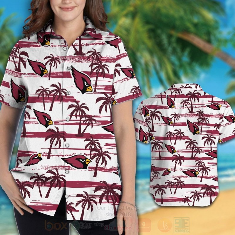 NFL Arizona Cardinals Red White Hawaiian Shirt Short 1