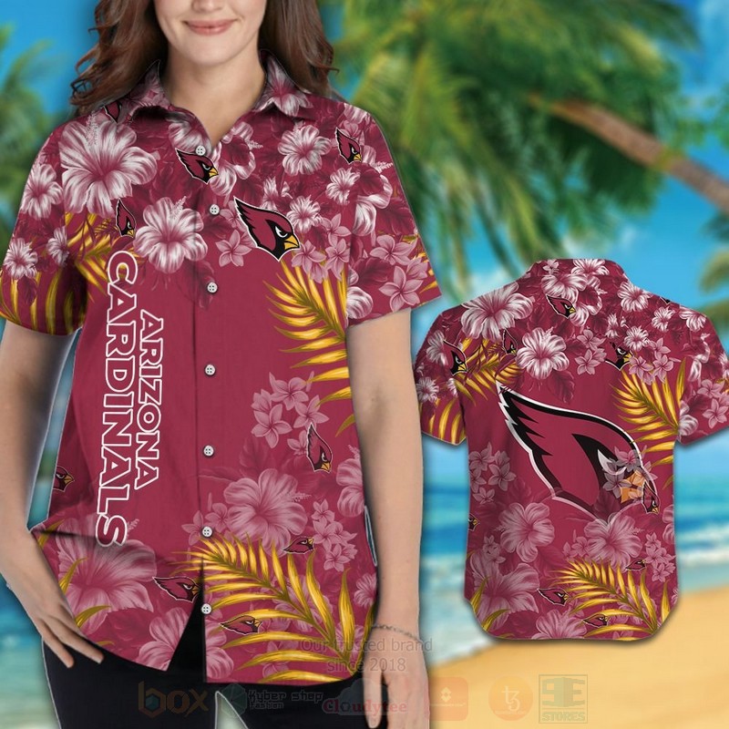 NFL Arizona Cardinals Red Hibiscus Flower Hawaiian Shirt Short 1