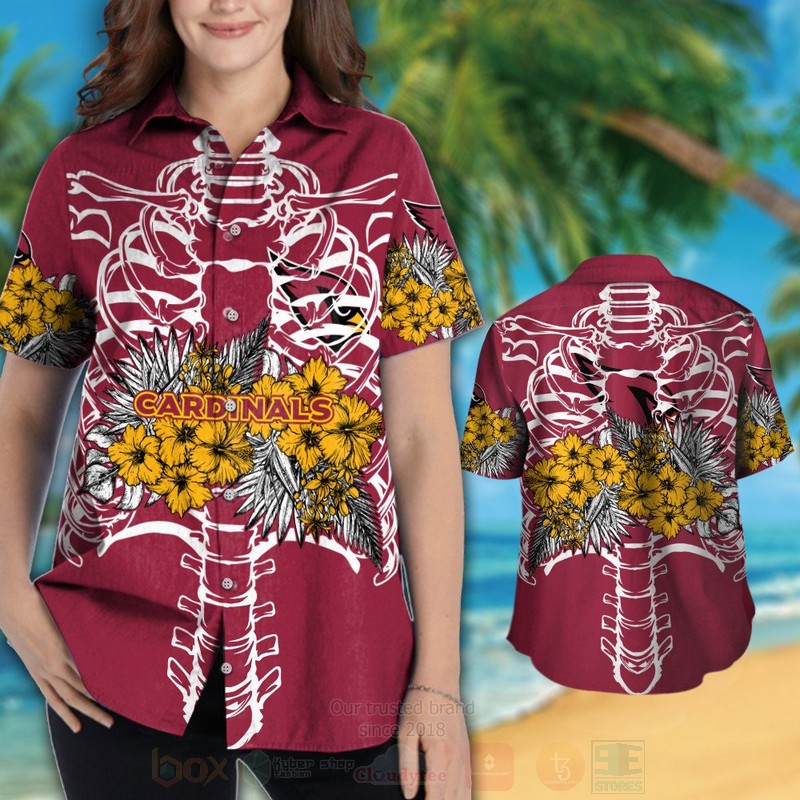 NFL Arizona Cardinals Skeleton Hawaiian Shirt Short 1