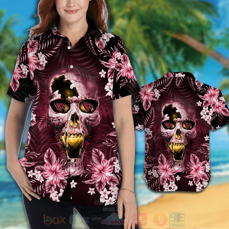 NFL Arizona Cardinals Skull Hawaiian Shirt Short 1 2