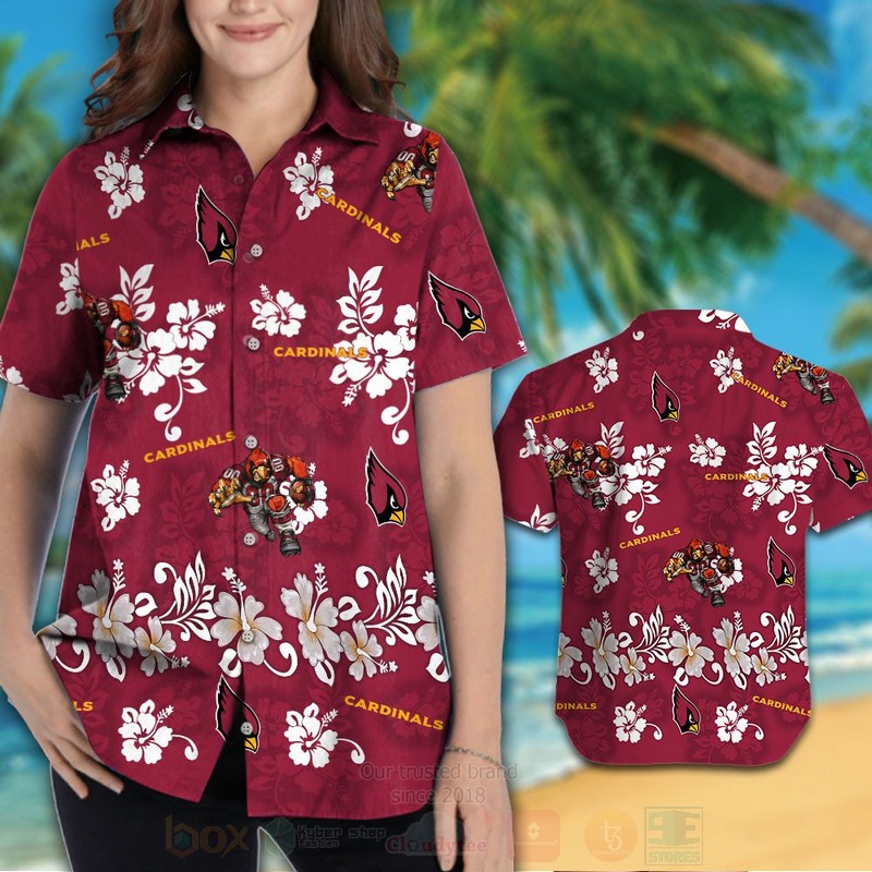 NFL Arizona Cardinals White Hibiscus Flower Hawaiian Shirt Short 1