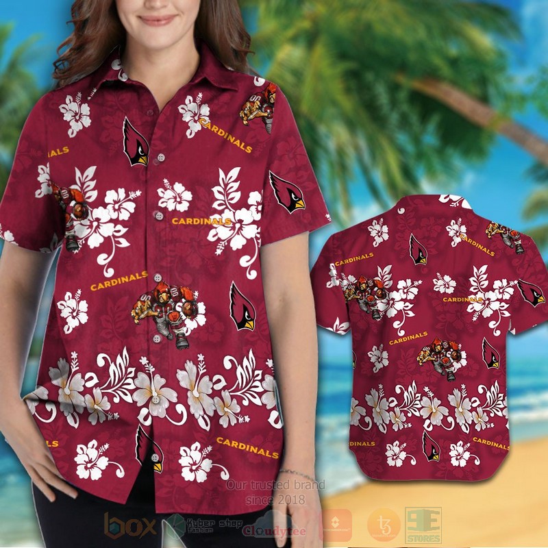 NFL Arizona Cardinals White Hibiscus Flower Hawaiian Shirt Short 1 2