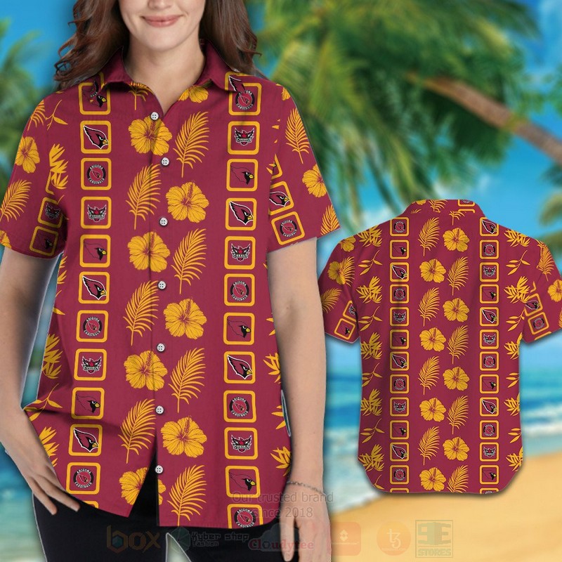 NFL Arizona Cardinals Yellow Hibiscus Flower Hawaiian Shirt Short 1