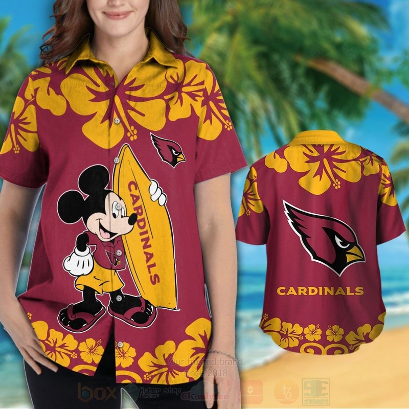 NFL Arizona Cardinals and Mickey Mouse Hawaiian Shirt Short 1