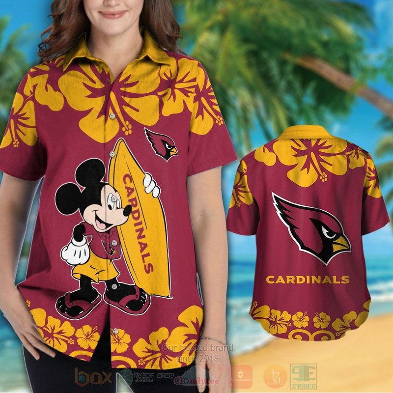 NFL Arizona Cardinals and Mickey Mouse Hawaiian Shirt Short 1 2