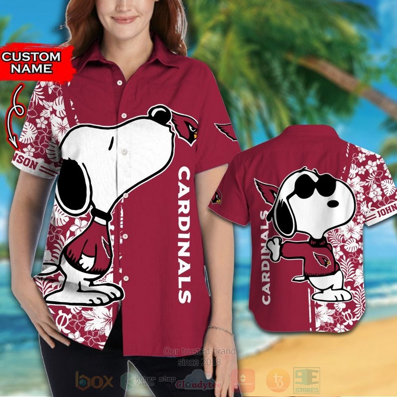 NFL Arizona Cardinals and Snoopy Custom Name Hawaiian Shirt Short 1 2