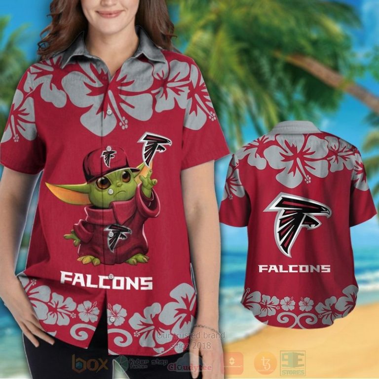 NFL Atlanta Falcons Baby Yoda Red Hawaiian Shirt Short 1 2